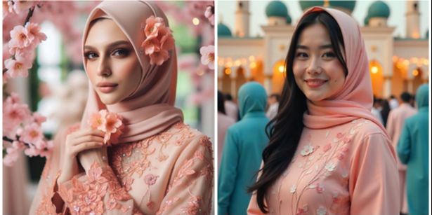 Tren Baju Gamis Warna Peach Blossom untuk Lebaran 2025, Elegan dan Anggun Penuh Bunga