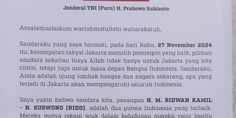 Gerindra Bela Raffi Ahmad soal Surat Prabowo Endorse RK-Suswono Diunggah saat Masa Tenang Pilkada Jakarta