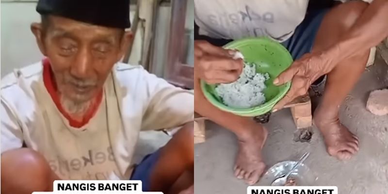 Momen Mengiris Hati Kakek Usia 105 Tahun Makan Nasi Basi, Lauknya Cuma Sambal Sisa Kemarin