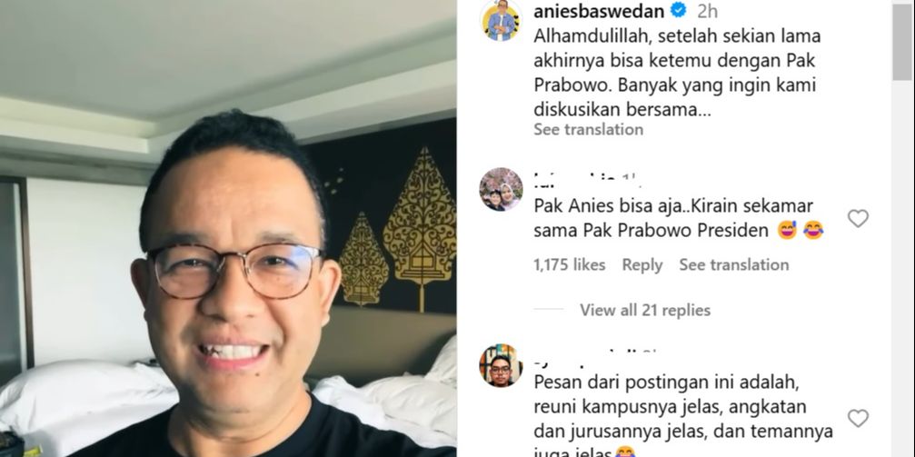 Berkaus Biru, Anies Baswedan Unggah Sekamar Bareng Prabowo: Pagi Pak, Sehat Ya