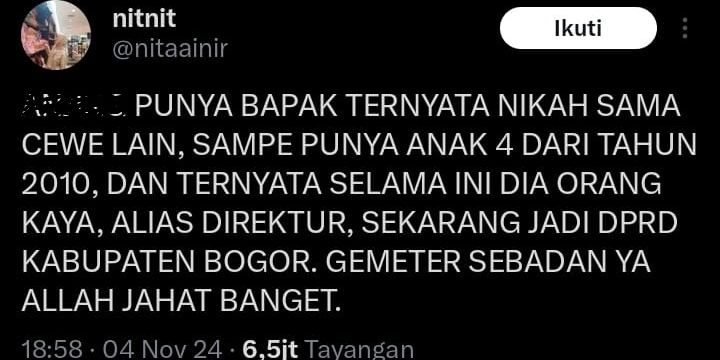 Heboh Anggota DPRD Kabupaten Bogor Selingkuh sampai Punya 4 Anak, Dibongkar Putrinya Sendiri di Medsos