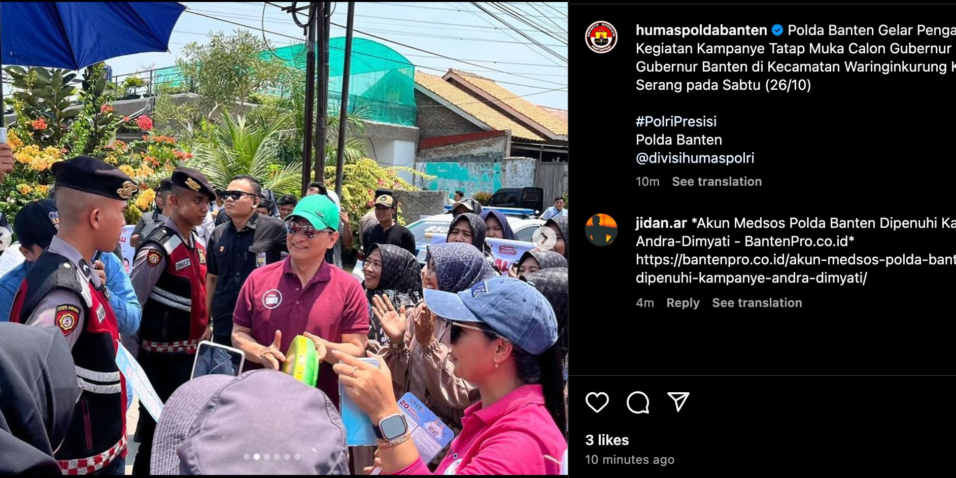 Akun Medsos Polda Banten Disorot, Ramai Unggah Pengamanan Kampanye Andra-Dimyati Tapi Tak Ada Airin-Ade