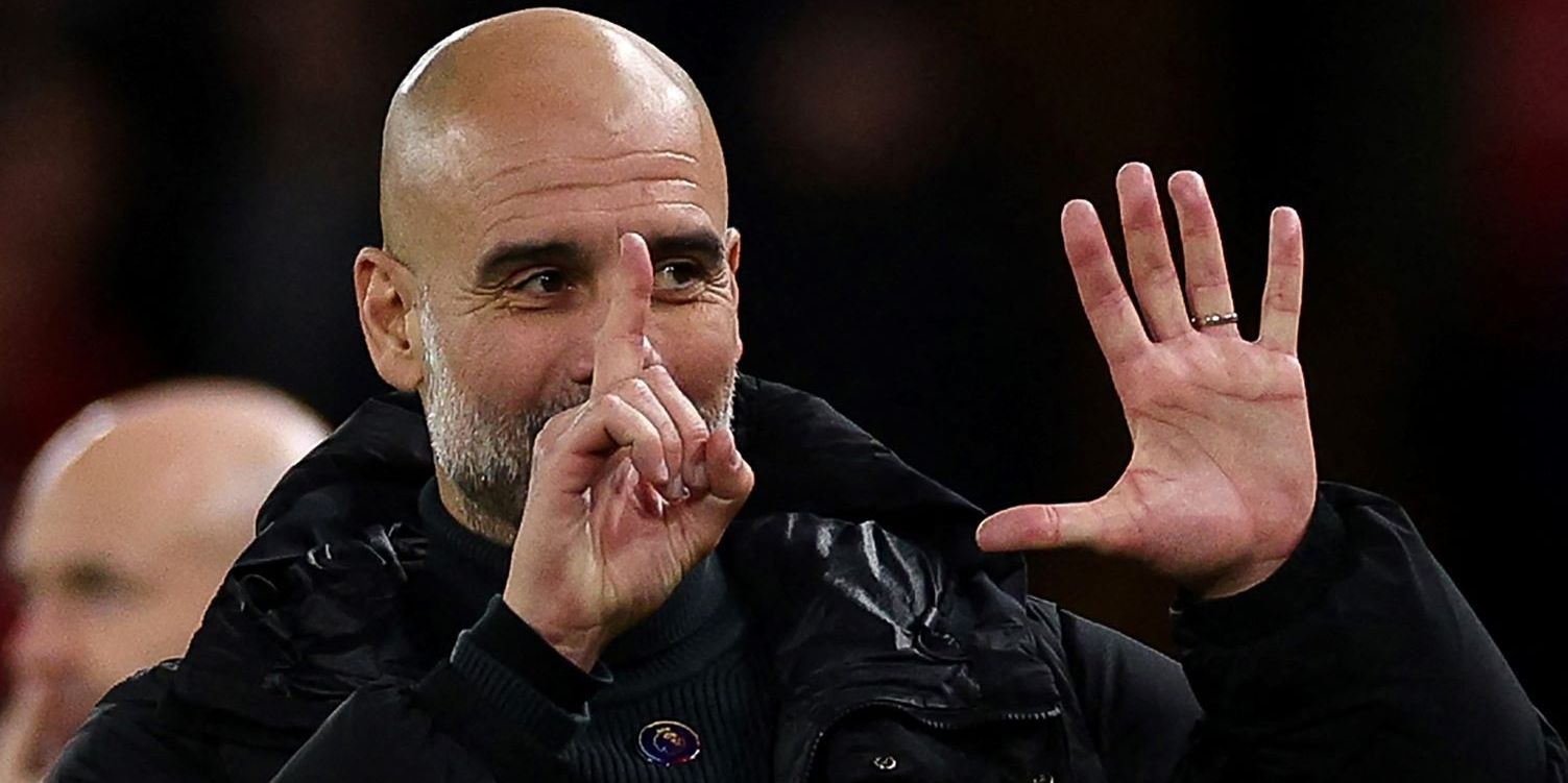 FOTO: Gaya Pep Guardiola Pamer 6 Jari untuk Balas Ejekan Pendukung Liverpool, Ini Maknanya