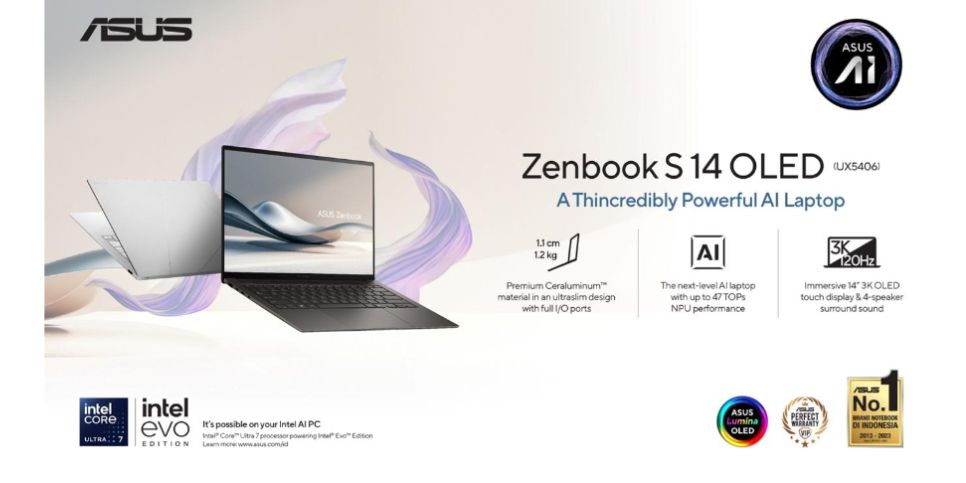 Laptop Premium Masa Kini, ASUS Zenbook S 14 OLED (UX5406) Hadir dengan Performa Ultra dalam Desain Tipis