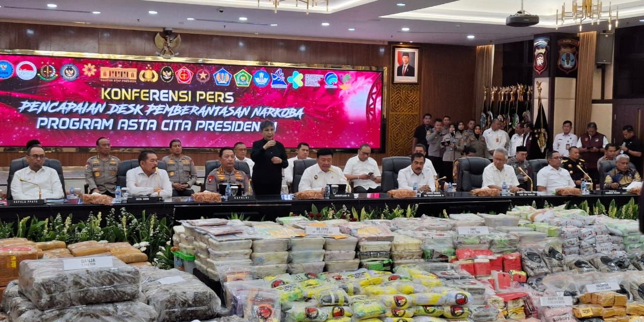 Penampakan Barang Bukti Narkoba Berton-ton Hasil Pengungkapan Polri Dipamerkan di Depan Para Menteri