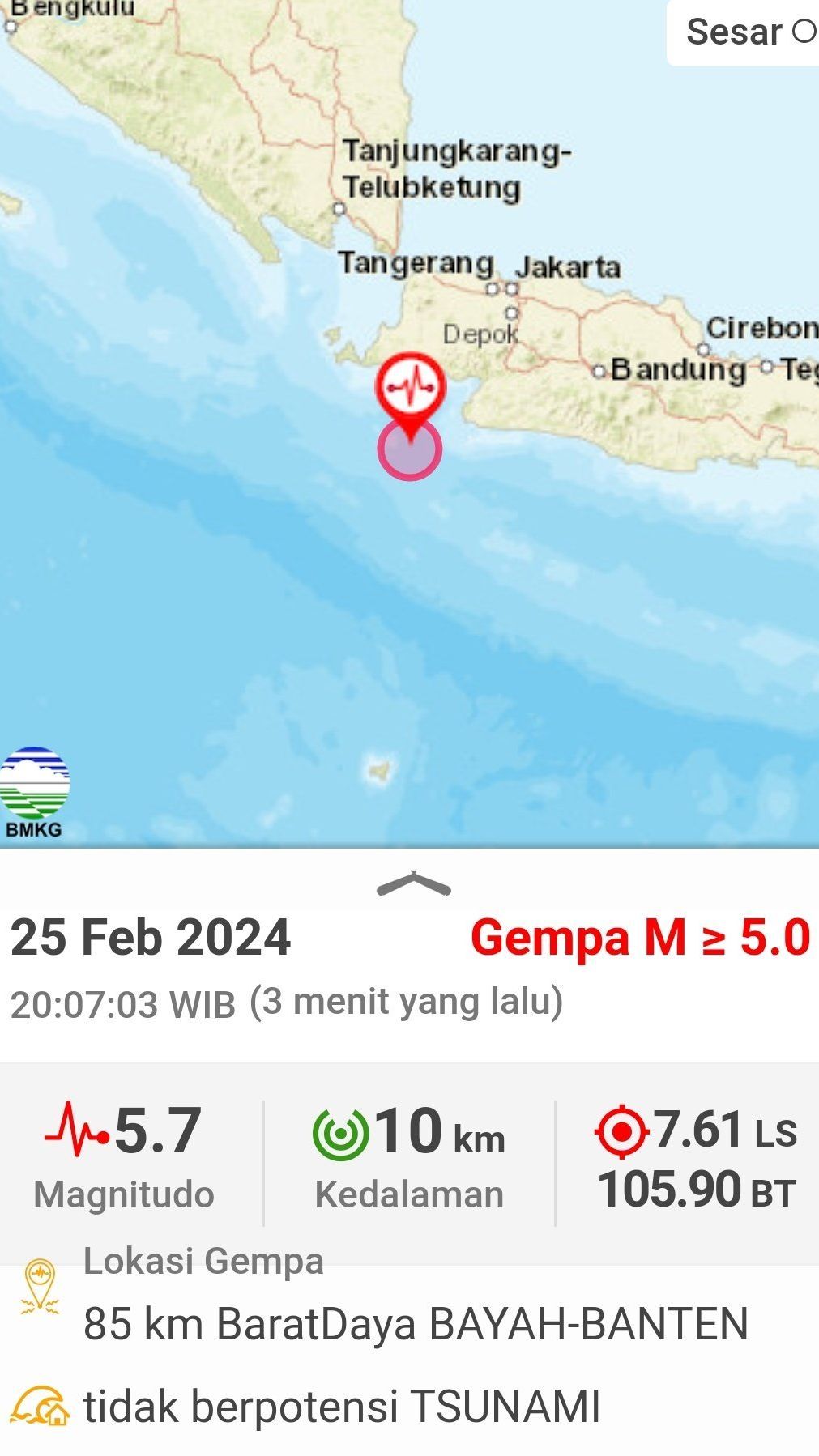 Gempa 5,7 Magnitudo Guncang Bayah Banten, Warga: Guncangan Terasa 10 Detik