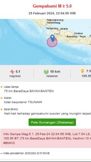 Bayah Banten Kembali Diguncang Gempa Bumi ke Dua Kalinya, Kini 5,1 Magnitudo