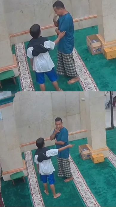 Viral Momen Bocil Tunjukkan Arah Kiblat yang Benar saat Pria Salat, Aksinya Banjir Pujian Warganet