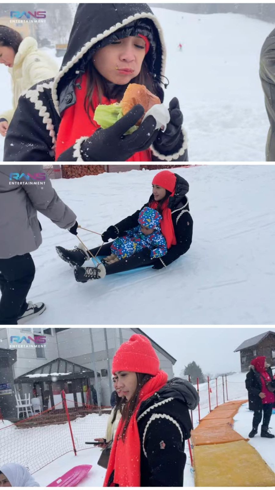 Tak Ikut Main Ski Bareng Raffi & Rafathar, Nagita Slavina Asyik Makan Burger dan Main Bareng Rayyanza