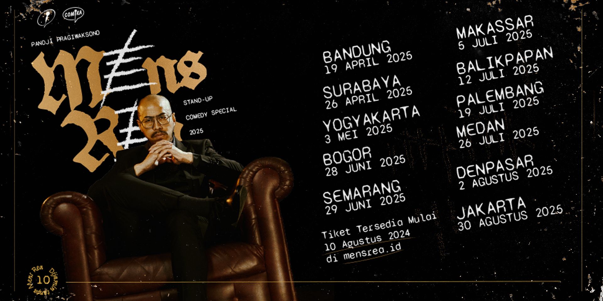 Tiket Stand-up Comedy Tour Mens Rea oleh Pandji Pragiwaksono Terjual Habis di 9 Kota pada Periode Pertama