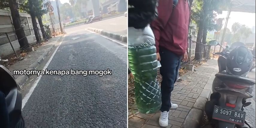 Bantu Pengendara Motor yang Kehabisan Bensin, Aksi Ojol Ini Tuai Pujian