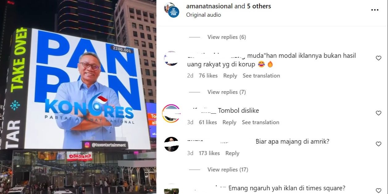 Jelang Kongres PAN Zulkifli Hasan 'Mejeng' di Times Square New York, Netizen: Emang Ngaruh?