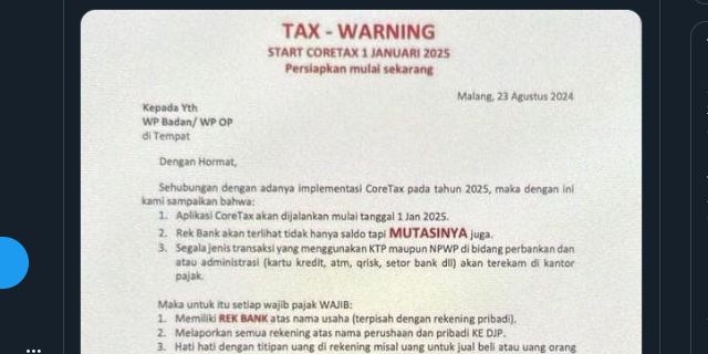 CEK FAKTA: DJP Bisa Akses Mutasi Rekening Imbas CoreTax Mulai 2025?