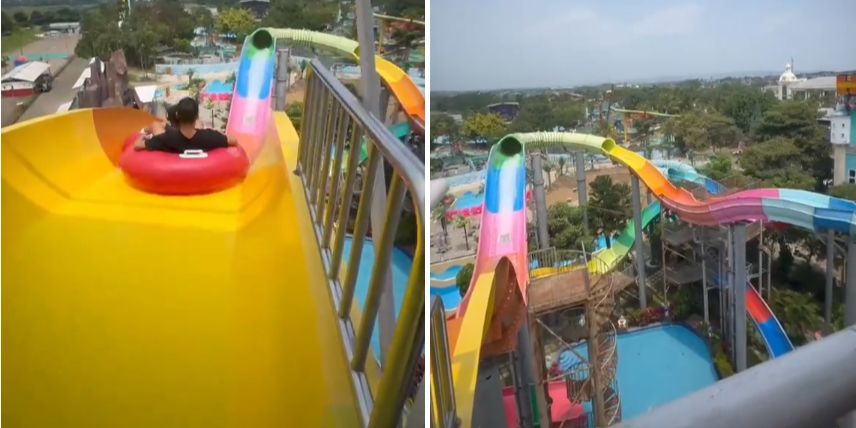 Viral Momen Menegangkan Dua Pria Tersangkut di Perosotan Waterboom, Panik tapi Bikin Ngakak