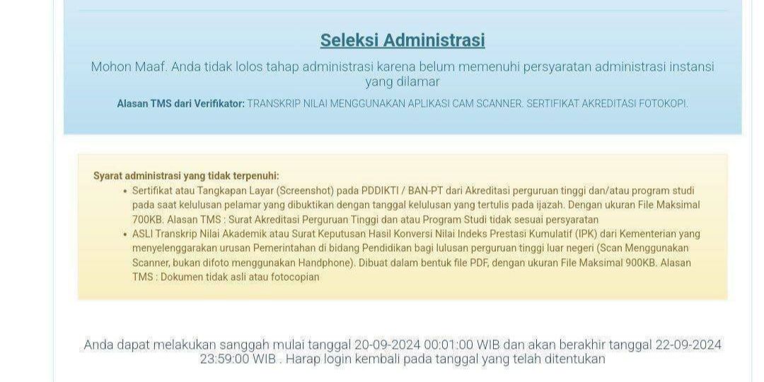 Begini Tampilan Pengumuman Hasil Seleksi Administrasi CPNS 2024