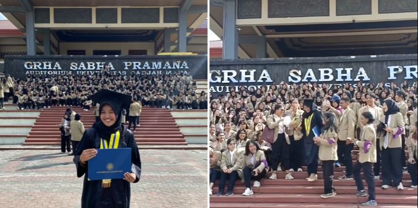 Niat Foto di Depan Gedung Kampus, Wisudawati Ini Kaget Dapat Ucapan Selamat dari Maba Seangkatan