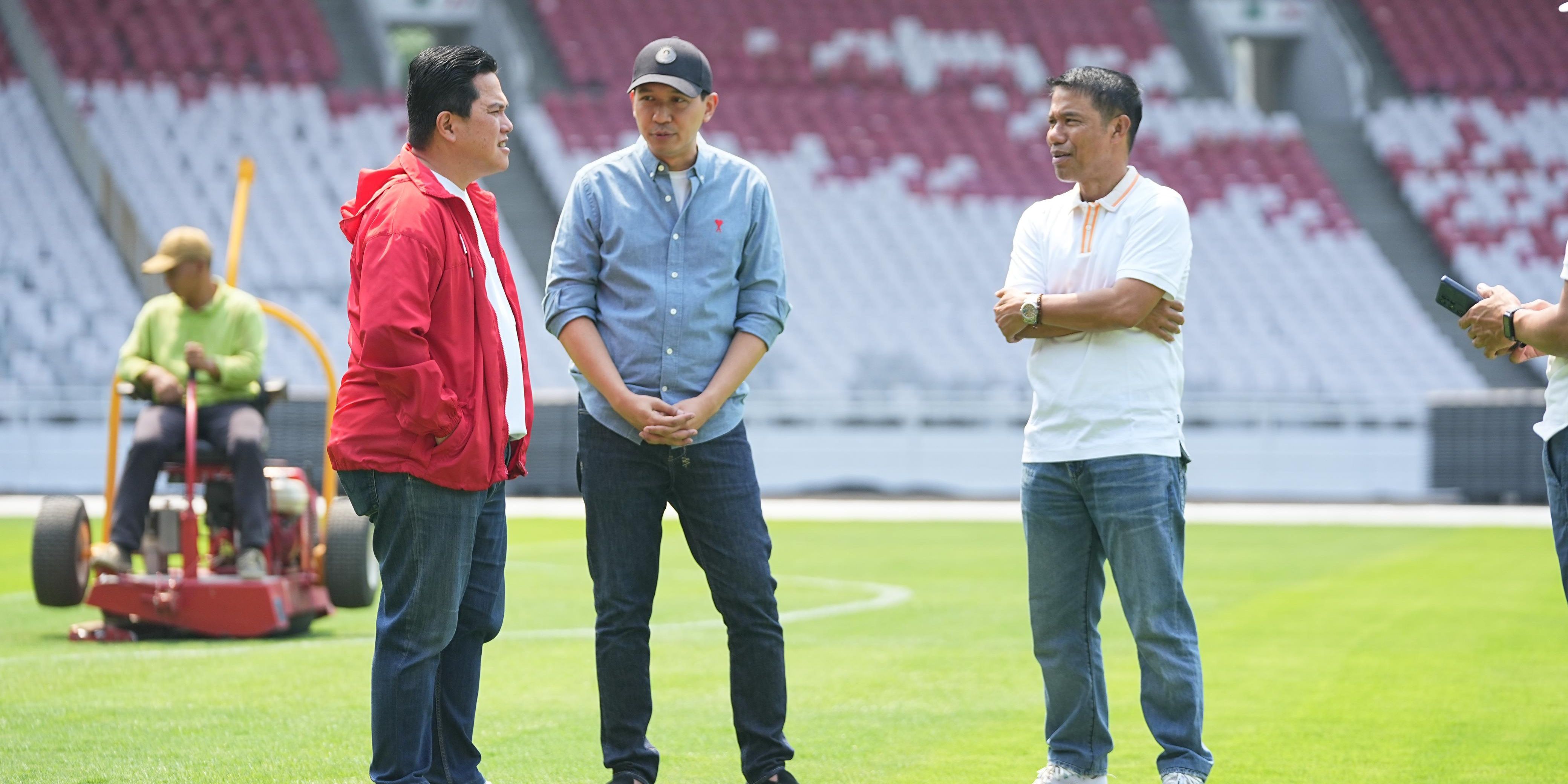 Ketua Umum PSSI Erick Thohir Cek Kondisi Stadion GBK Persiapan Laga Melawan Australia