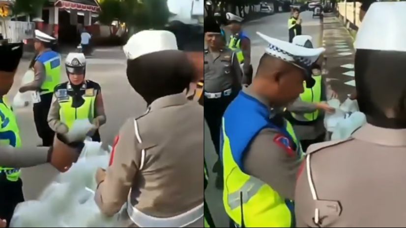 Dikira Razia, Momen Polisi Bagi-bagi Takjil di Jalan Ini Malah Sepi Pengendara yang Lewat