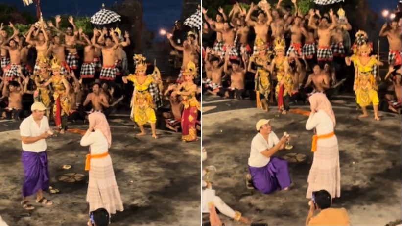 Bikin Iri Warganet, Momen Wanita Dilamar Kekasih di Tengah Pertunjukan Tari Kecak Ini Viral