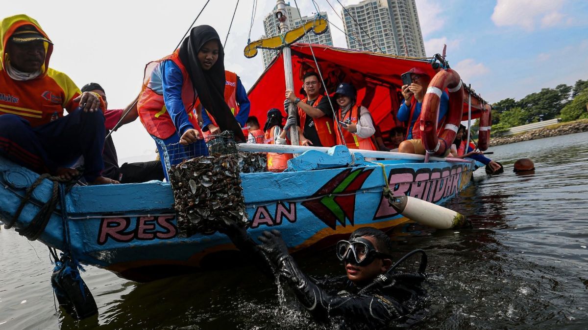 FOTO: Melihat Upaya Restorasi Perairan Teluk Jakarta dengan Filter Kerang Hijau untuk Perbaiki Lingkungan