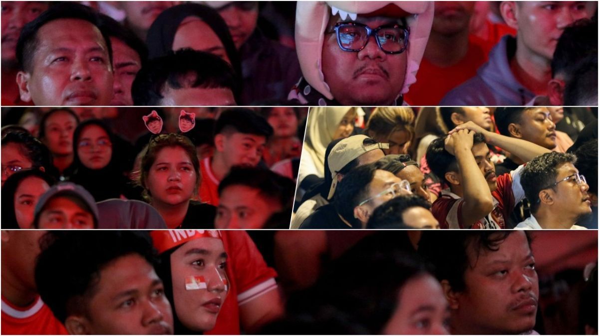 FOTO: Wajah-Wajah Tegang dan Cemas Para Penonton Saat Nobar Semifinal Indonesia Vs Uzbekistan di GBK