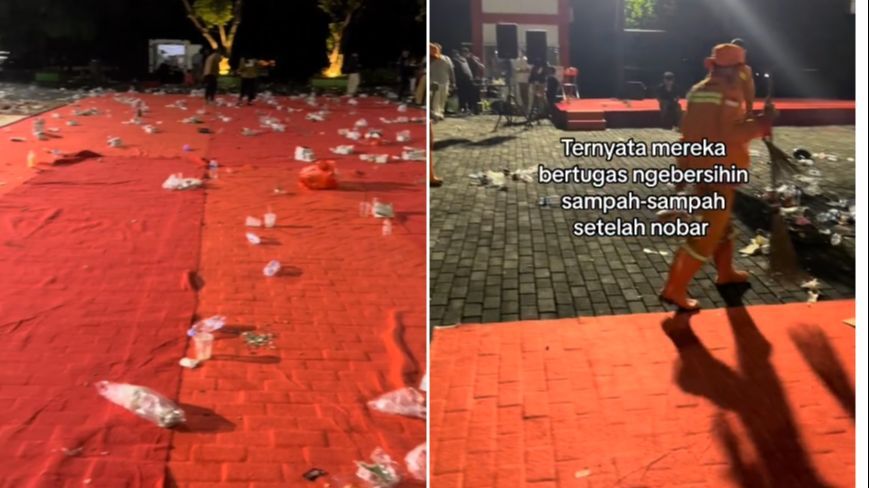 Penampakan Lapangan Penuh Sampah usai Nobar Timnas Indonesia vs Uzbekistan, Bikin Miris