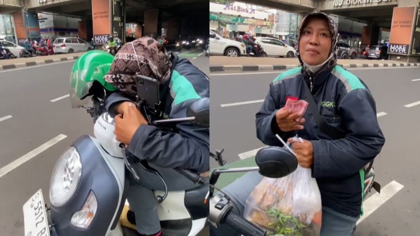 Wanita Ini Bantu Driver Ojol yang Sedang Tertidur saat Nunggu Orderan, Beri Makanan hingga Uang Tunai