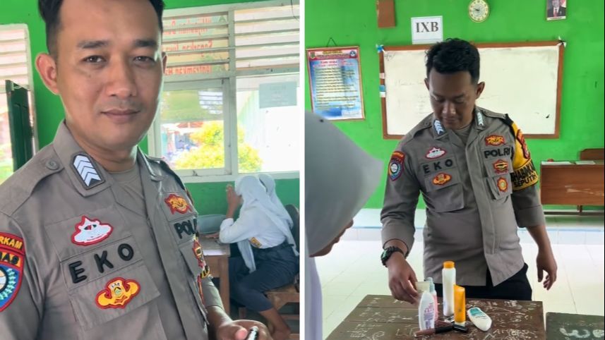 Viral Momen Polisi Lakukan Razia Kosmetik Milik Siswi SMP, Aksinya Curi Perhatian