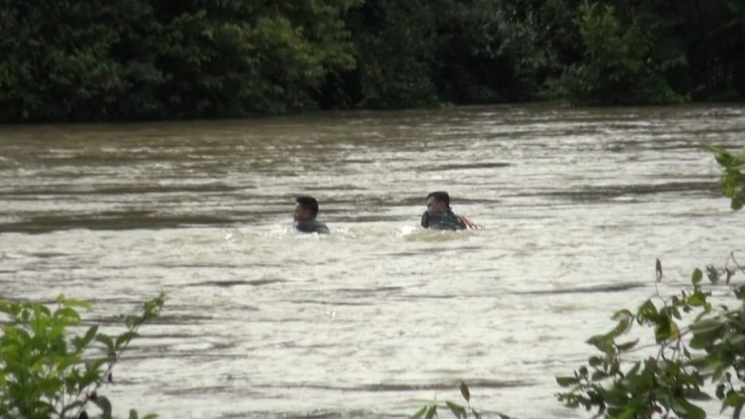 Aksi Dramatis Dua Anggota TNI Berenang, Berjibaku Selamatkan Petani Terseret Arus Deras Sungai Lekukan