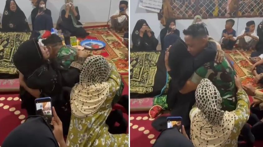 Viral Momen Haru Anggota TNI Berusaha Tegar saat Ayahnya Meninggal, Tahan Tangis di Depan Ibu