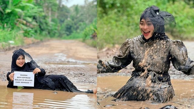 Selebgram Ini Pose di Jalanan Rusak Lampung Selatan, Aksinya Disorot Media Asing