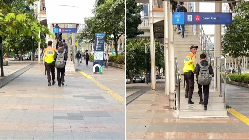 Satpam Ini Antar Penumpang Tuna Netra dari Stasiun Kereta ke Halte Bus, Aksinya Tuai Pujian Warganet