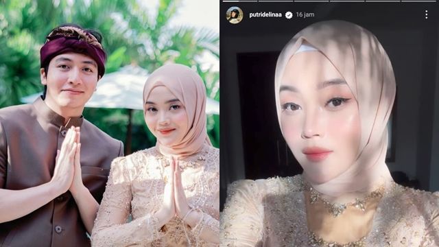 Cantiknya Putri Delina Tampil Berkebaya dan Hijab di Mepamit Rizky Febian dan Mahalini