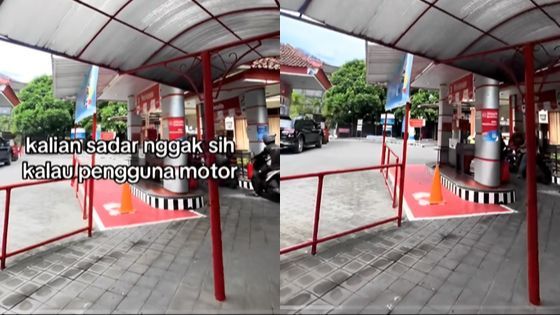 Wow! SPBU di Bali memiliki atap yang membuat para pemotor tidak kepanasan saat mengantri.