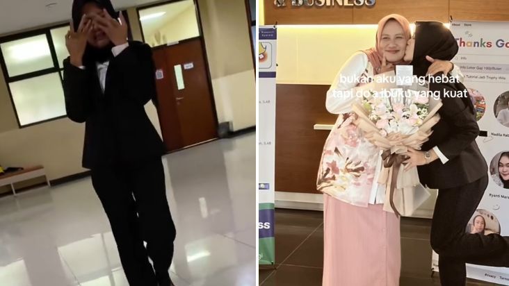 Momen Haru Mahasiswi Keluar Sidang Disambut Orang-orang Terkasih, Dihadiri Sang Ibu