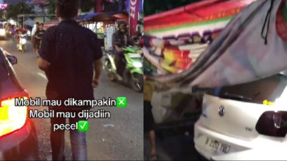 Mobil yang diparkir akhirnya dijadikan warung makan.