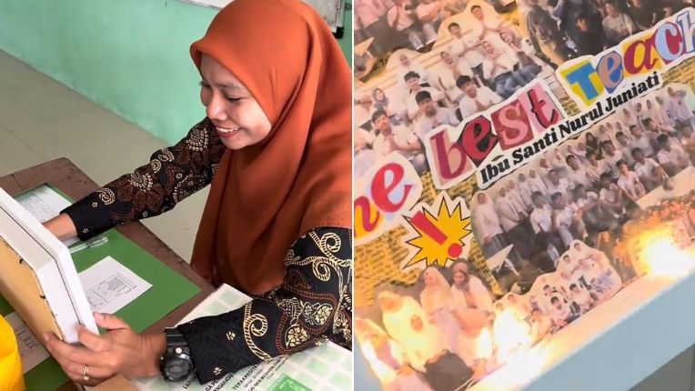 Viral Momen Haru Guru Wali Kelas Dapat Kado dari Para Siswanya, Sederhana tapi Bikin Haru