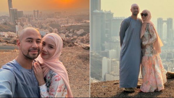 Pesona Nagita Slavina dengan Long Dress Hijab di Makkah Bersama Raffi Ahmad