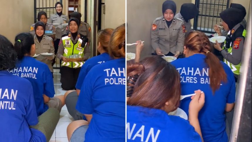 Viral Momen Polisi Makan Olahan Daging Kurban Bareng Para Tahanan, Tuai Pujian