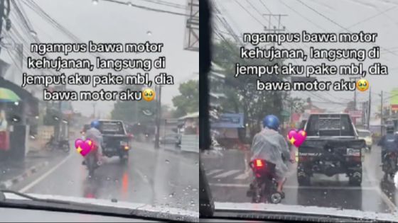 Lelaki Ini Rela Bertukar Kendaraan Biar Sang Kekasih Tidak Kehujanan!