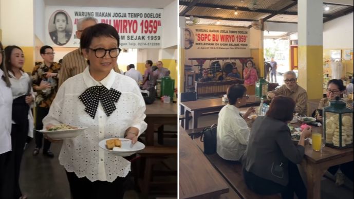 Ditemani Rektor dan Dekan UGM, Intip Momen Menlu Retno Marsudi Kunjungi Warung Makan Andalannya Semasa Kuliah