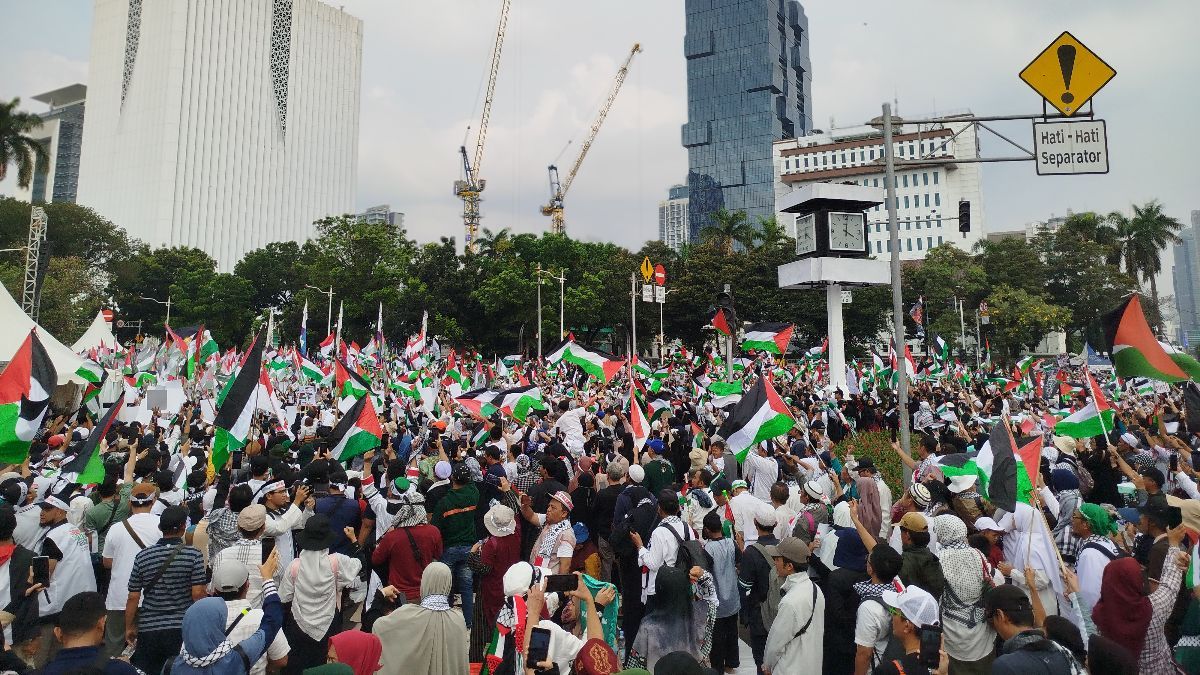 Ada Aksi Bela Palestina di Patung Kuda Jakpus, Kantor Kedubes AS Dijaga Ketat Polisi