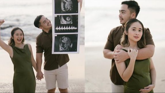 Potret Gritte Agatha Umumkan Kehamilan, Pamer Baby Bump di Pinggir Pantai dengan Foto USG Gede Banget