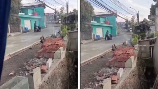 Viral Pemotor Nekat Terobos Jalan Baru Dicor di Bandung Barat, Endingnya Bingung Tak Dapat Bantuan