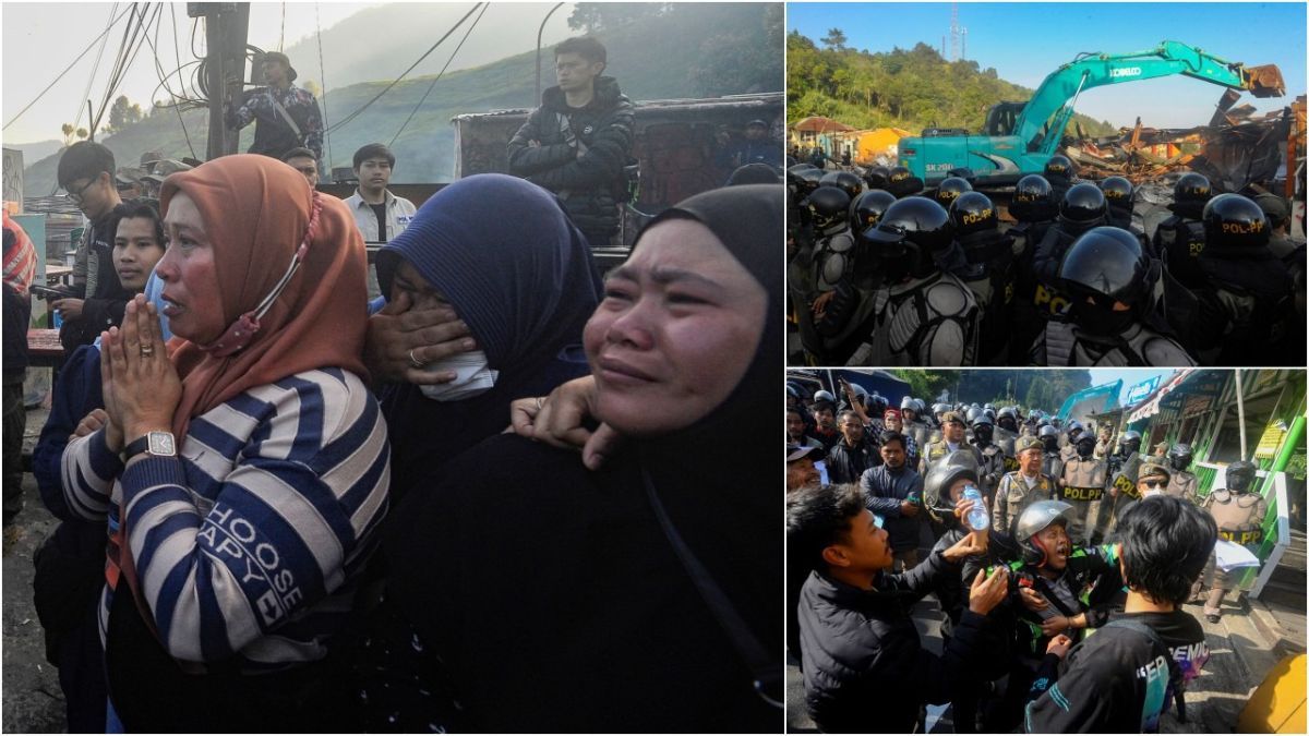 FOTO: Dikawal Keamanan yang Ketat, Pembongkaran PKL Tahap 2 di Puncak diwarnai Penolakan dan Isak Tangis Pedagang