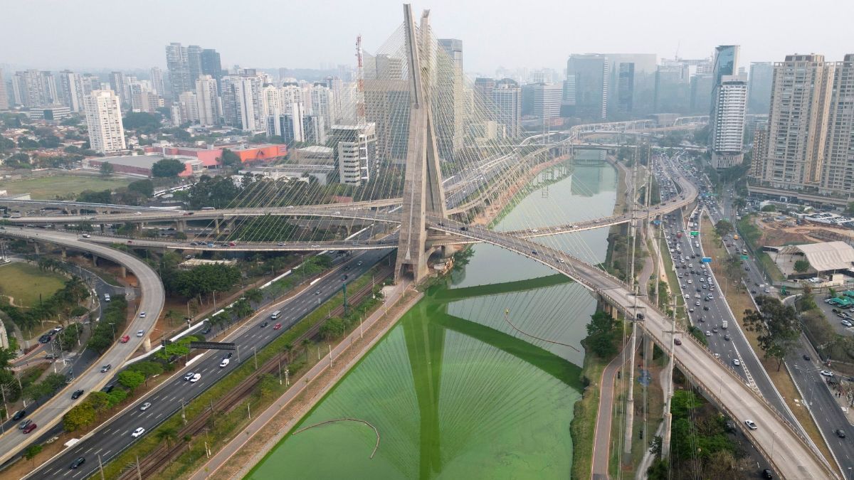 FOTO: Heboh Sungai Utama di Sao Paulo Brasil Tiba-Tiba Menghijau, Ternyata Ini Penyebabnya