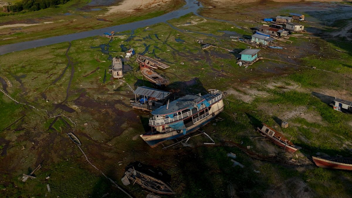 FOTO: Penampakan Danau di Amazonas Brasil Dilanda Kekeringan Parah, Perahu-Perahu Tak Lagi Bisa Berlayar