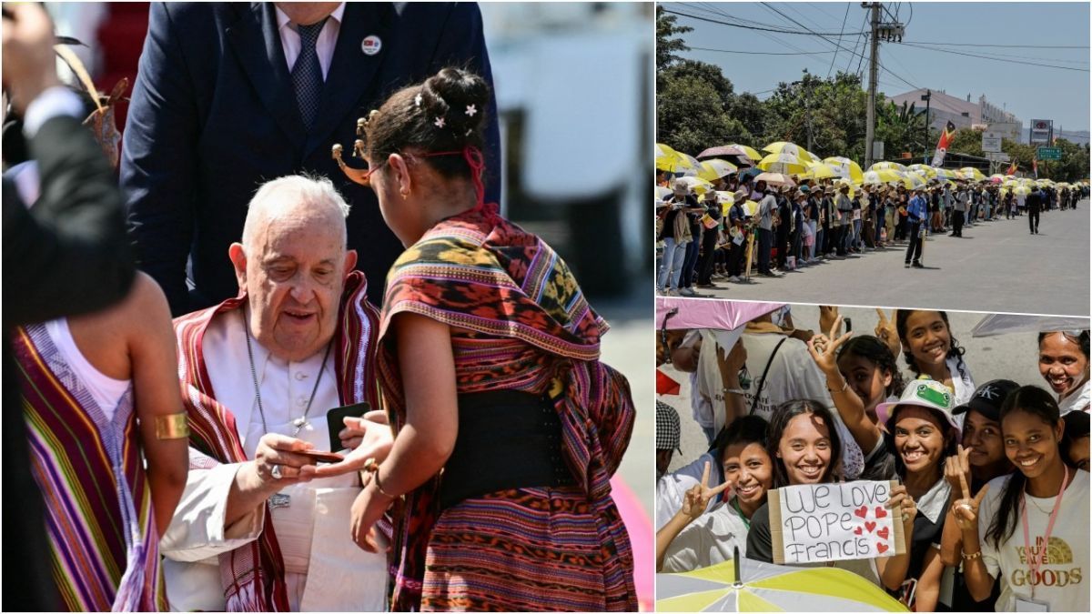 FOTO: Detik-Detik Paus Fransiskus Mendarat Pertama Kalinya di Timor Leste, Antusiasme Warga Terlihat Sepanjang Jalan Kota Dili