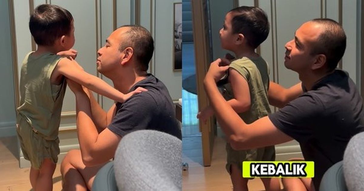 Momen Kocak Raffi Ahmad Pakai Baju Rayyanza Terbalik, Netizen Salfok Kebotakan, Sarankan Tanam Rambut