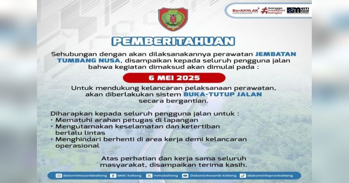 Sistem Buka Tutup Diterapkan di Jembatan Tumbang Nusa Kalteng